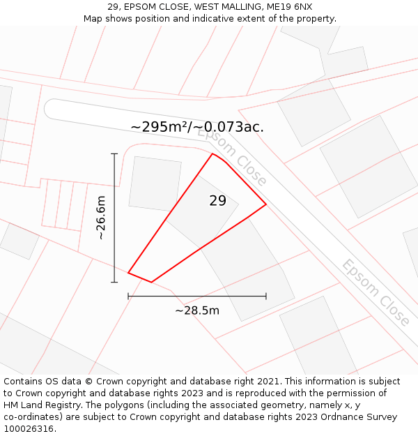 29, EPSOM CLOSE, WEST MALLING, ME19 6NX: Plot and title map