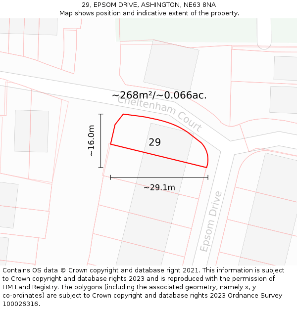 29, EPSOM DRIVE, ASHINGTON, NE63 8NA: Plot and title map