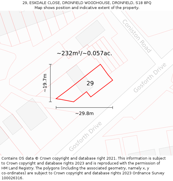 29, ESKDALE CLOSE, DRONFIELD WOODHOUSE, DRONFIELD, S18 8PQ: Plot and title map