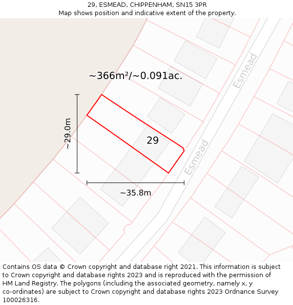 29, ESMEAD, CHIPPENHAM, SN15 3PR: Plot and title map