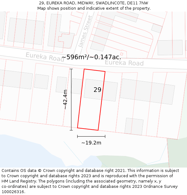 29, EUREKA ROAD, MIDWAY, SWADLINCOTE, DE11 7NW: Plot and title map