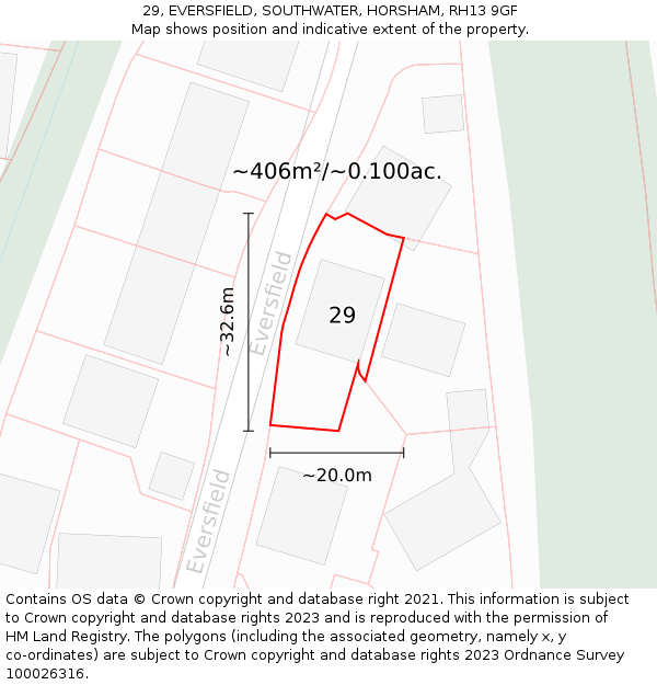 29, EVERSFIELD, SOUTHWATER, HORSHAM, RH13 9GF: Plot and title map