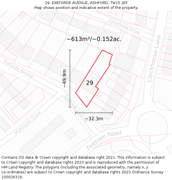 29, EXEFORDE AVENUE, ASHFORD, TW15 2EF: Plot and title map