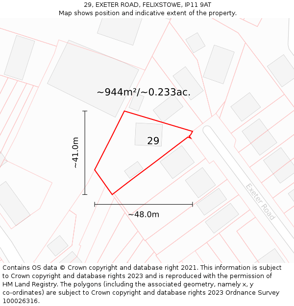 29, EXETER ROAD, FELIXSTOWE, IP11 9AT: Plot and title map