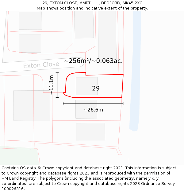 29, EXTON CLOSE, AMPTHILL, BEDFORD, MK45 2XG: Plot and title map