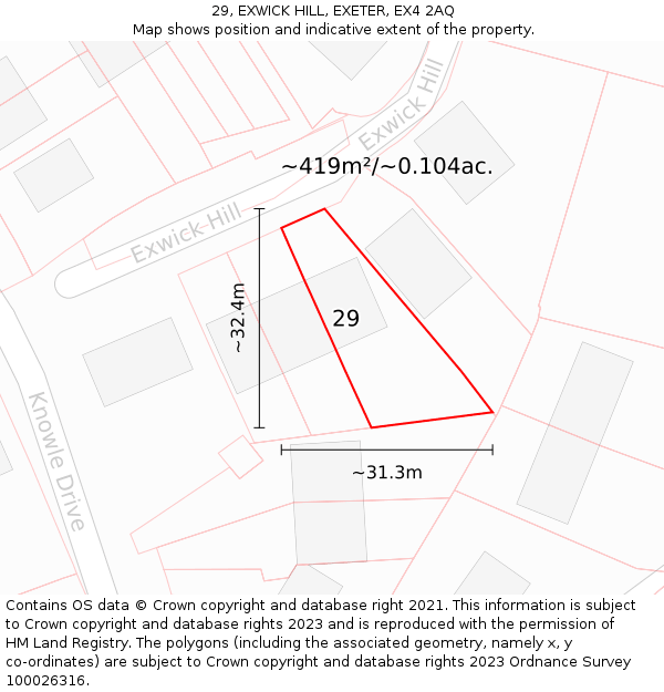29, EXWICK HILL, EXETER, EX4 2AQ: Plot and title map