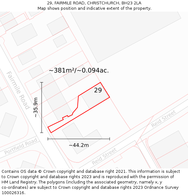 29, FAIRMILE ROAD, CHRISTCHURCH, BH23 2LA: Plot and title map