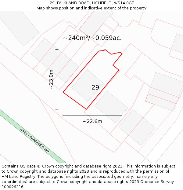 29, FALKLAND ROAD, LICHFIELD, WS14 0GE: Plot and title map
