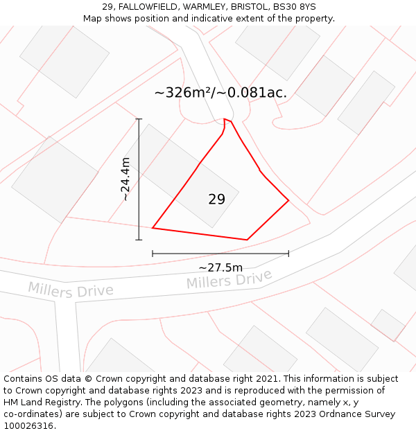 29, FALLOWFIELD, WARMLEY, BRISTOL, BS30 8YS: Plot and title map