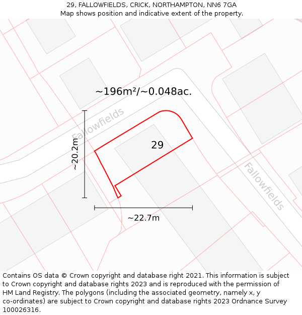 29, FALLOWFIELDS, CRICK, NORTHAMPTON, NN6 7GA: Plot and title map