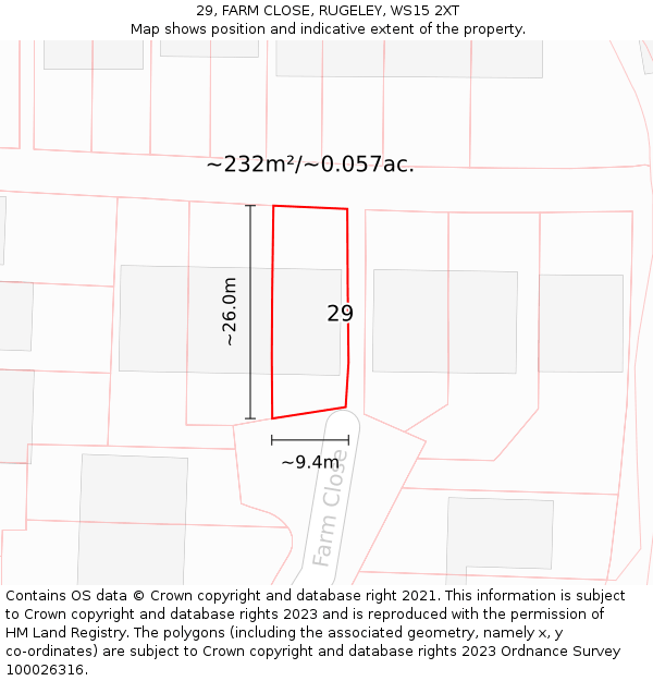 29, FARM CLOSE, RUGELEY, WS15 2XT: Plot and title map