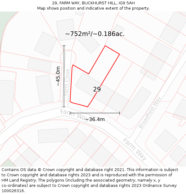 29, FARM WAY, BUCKHURST HILL, IG9 5AH: Plot and title map