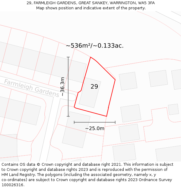 29, FARMLEIGH GARDENS, GREAT SANKEY, WARRINGTON, WA5 3FA: Plot and title map