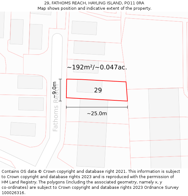 29, FATHOMS REACH, HAYLING ISLAND, PO11 0RA: Plot and title map