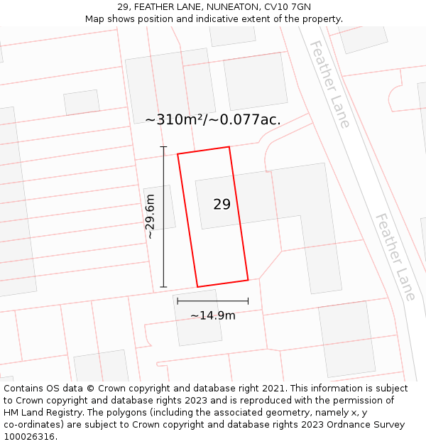 29, FEATHER LANE, NUNEATON, CV10 7GN: Plot and title map