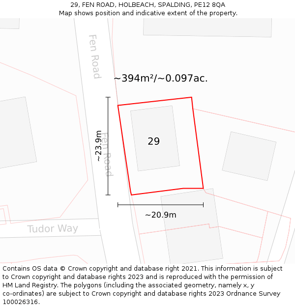 29, FEN ROAD, HOLBEACH, SPALDING, PE12 8QA: Plot and title map