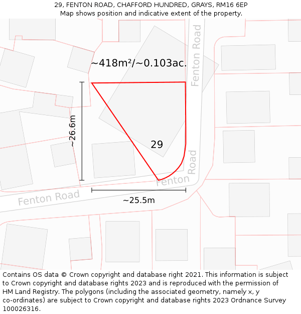 29, FENTON ROAD, CHAFFORD HUNDRED, GRAYS, RM16 6EP: Plot and title map