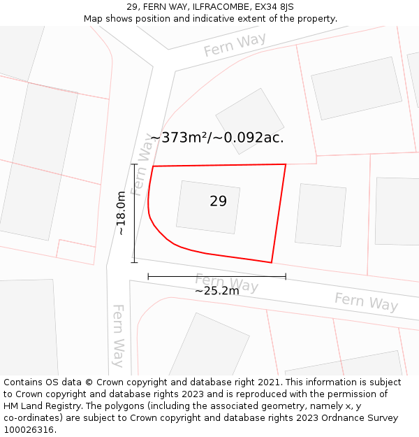 29, FERN WAY, ILFRACOMBE, EX34 8JS: Plot and title map