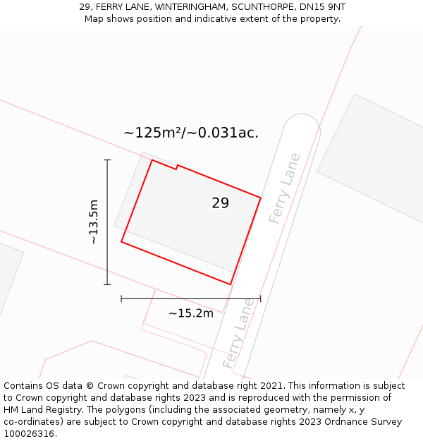29, FERRY LANE, WINTERINGHAM, SCUNTHORPE, DN15 9NT: Plot and title map