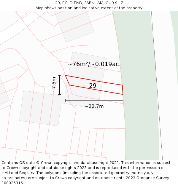 29, FIELD END, FARNHAM, GU9 9HZ: Plot and title map