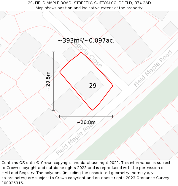 29, FIELD MAPLE ROAD, STREETLY, SUTTON COLDFIELD, B74 2AD: Plot and title map