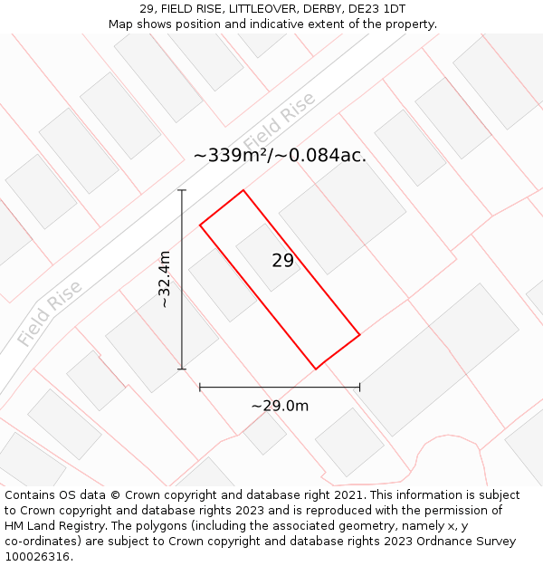 29, FIELD RISE, LITTLEOVER, DERBY, DE23 1DT: Plot and title map