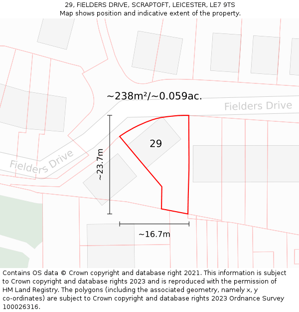 29, FIELDERS DRIVE, SCRAPTOFT, LEICESTER, LE7 9TS: Plot and title map