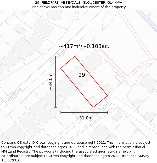 29, FIELDFARE, ABBEYDALE, GLOUCESTER, GL4 4WH: Plot and title map