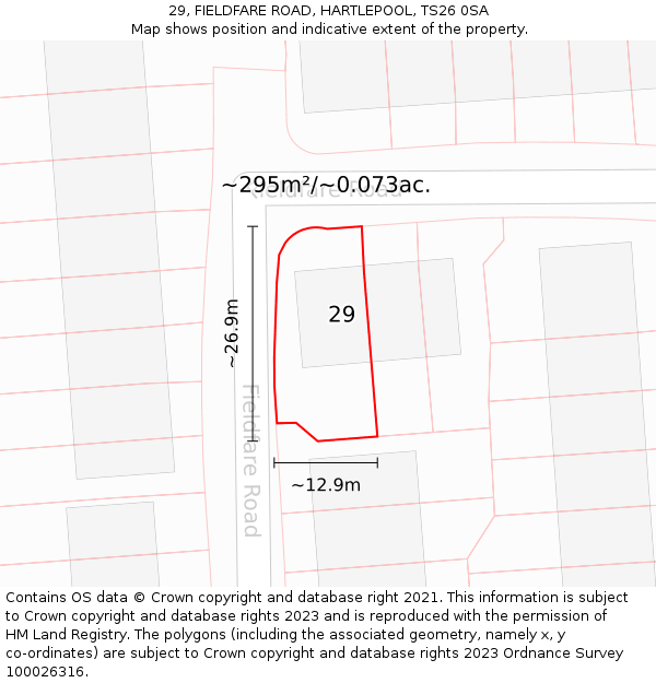29, FIELDFARE ROAD, HARTLEPOOL, TS26 0SA: Plot and title map
