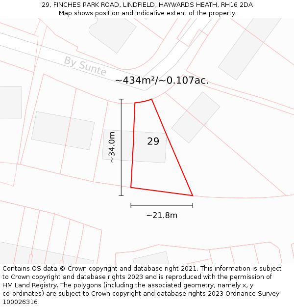 29, FINCHES PARK ROAD, LINDFIELD, HAYWARDS HEATH, RH16 2DA: Plot and title map