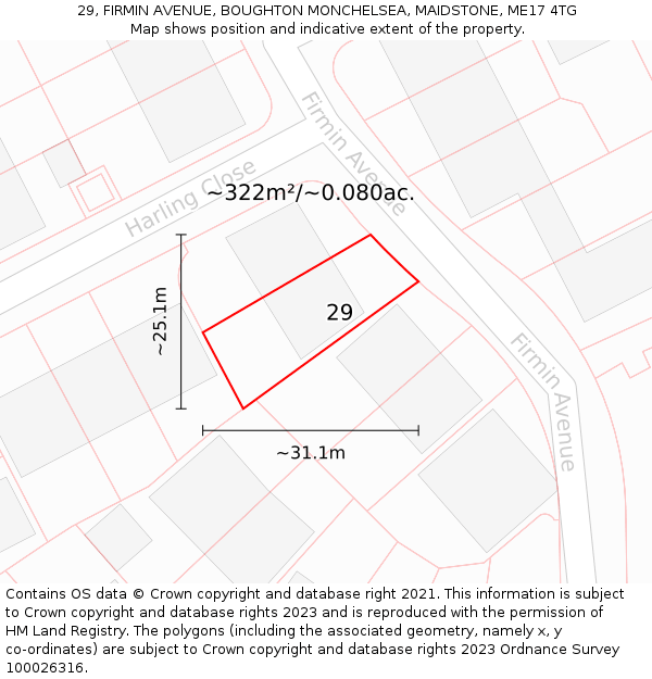 29, FIRMIN AVENUE, BOUGHTON MONCHELSEA, MAIDSTONE, ME17 4TG: Plot and title map