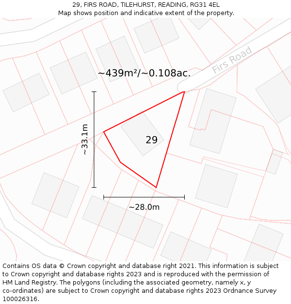 29, FIRS ROAD, TILEHURST, READING, RG31 4EL: Plot and title map