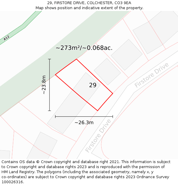 29, FIRSTORE DRIVE, COLCHESTER, CO3 9EA: Plot and title map
