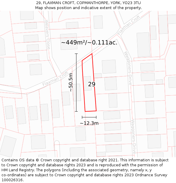 29, FLAXMAN CROFT, COPMANTHORPE, YORK, YO23 3TU: Plot and title map