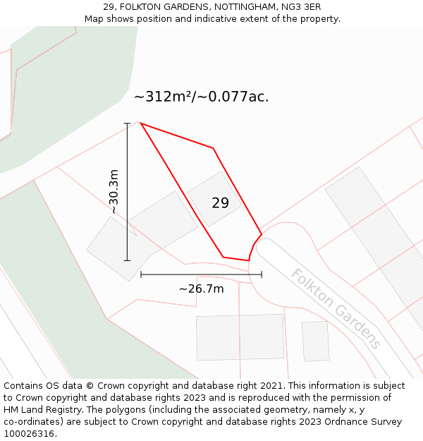 29, FOLKTON GARDENS, NOTTINGHAM, NG3 3ER: Plot and title map