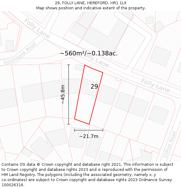 29, FOLLY LANE, HEREFORD, HR1 1LX: Plot and title map