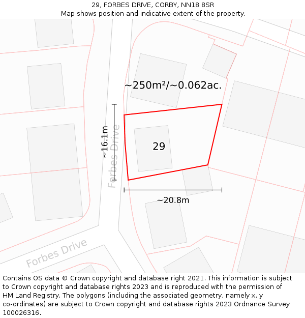 29, FORBES DRIVE, CORBY, NN18 8SR: Plot and title map