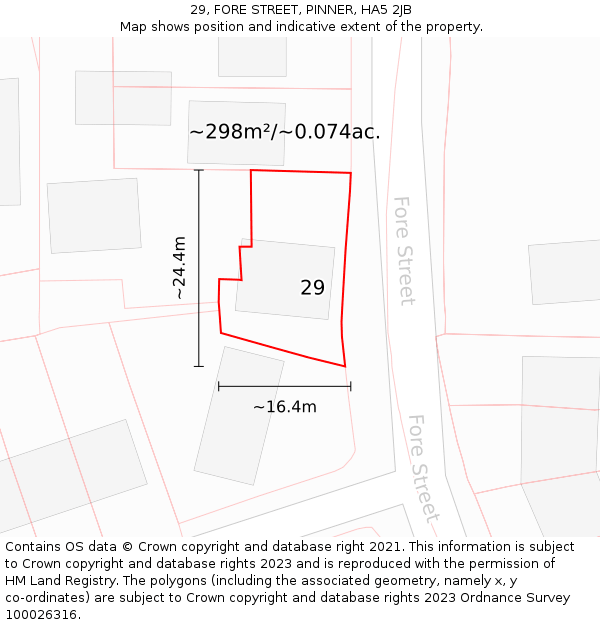 29, FORE STREET, PINNER, HA5 2JB: Plot and title map