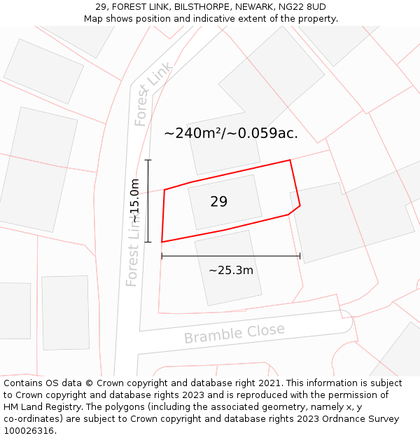 29, FOREST LINK, BILSTHORPE, NEWARK, NG22 8UD: Plot and title map