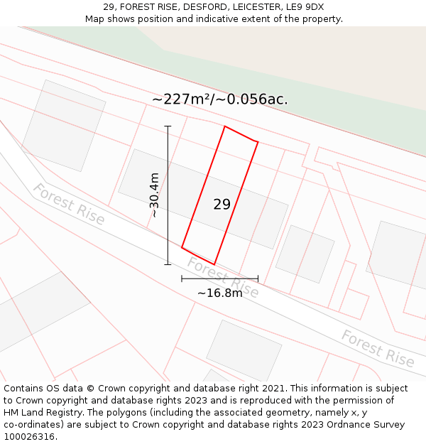 29, FOREST RISE, DESFORD, LEICESTER, LE9 9DX: Plot and title map