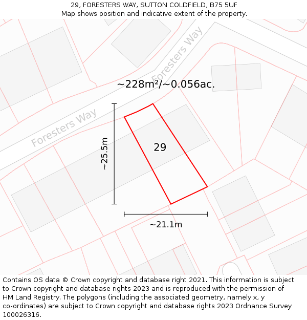 29, FORESTERS WAY, SUTTON COLDFIELD, B75 5UF: Plot and title map