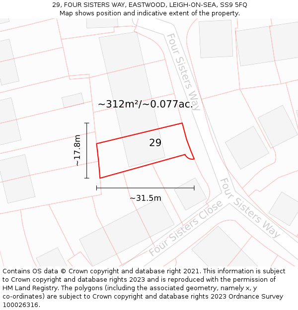 29, FOUR SISTERS WAY, EASTWOOD, LEIGH-ON-SEA, SS9 5FQ: Plot and title map
