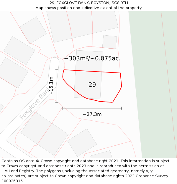 29, FOXGLOVE BANK, ROYSTON, SG8 9TH: Plot and title map