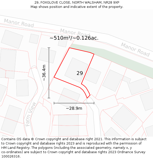29, FOXGLOVE CLOSE, NORTH WALSHAM, NR28 9XP: Plot and title map