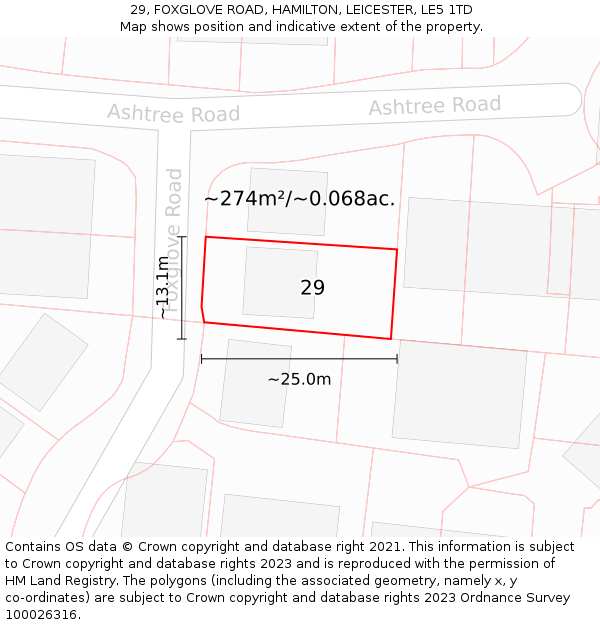 29, FOXGLOVE ROAD, HAMILTON, LEICESTER, LE5 1TD: Plot and title map