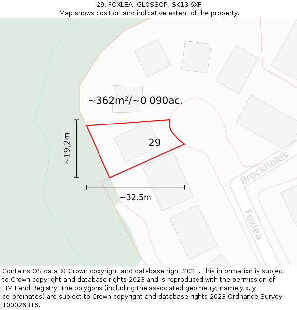 29, FOXLEA, GLOSSOP, SK13 6XF: Plot and title map