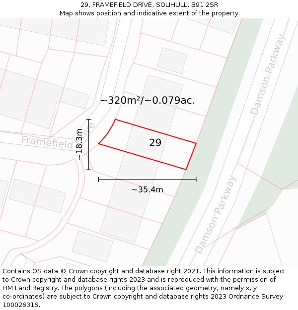29, FRAMEFIELD DRIVE, SOLIHULL, B91 2SR: Plot and title map