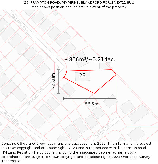 29, FRAMPTON ROAD, PIMPERNE, BLANDFORD FORUM, DT11 8UU: Plot and title map