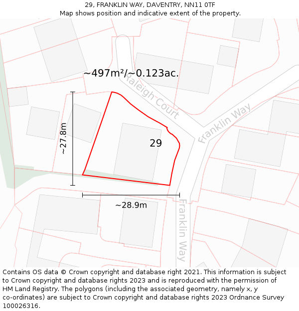 29, FRANKLIN WAY, DAVENTRY, NN11 0TF: Plot and title map