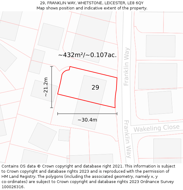 29, FRANKLIN WAY, WHETSTONE, LEICESTER, LE8 6QY: Plot and title map